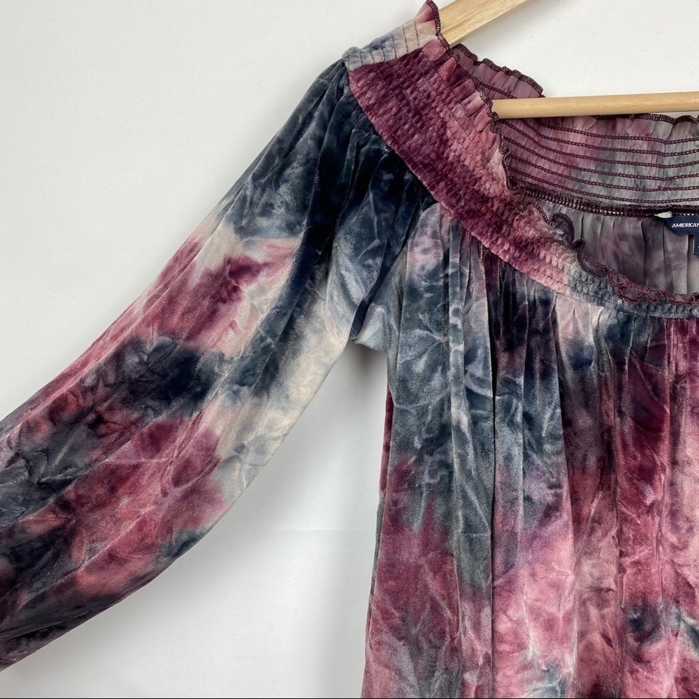 AMERICAN Eagle Multi Tie-Dye Velvet Off Shoulder Long Sleeve Top - Picture 5 of 14
